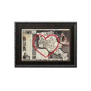 Carte du coeur de l'Arménie | Cadeau de carte personnalisée | Cadeau d'anniversaire personnalisé | Cadeau Saint Valentin | Carte vintage de l'Arménie brodée à la main