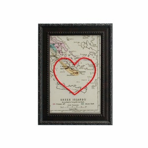 Griechische Inseln Herzkarte | Benutzerdefinierte Stickerei Kunst | Personalisiertes Jubiläumsgeschenk für Ihn | Verlobung Geschenk für sie | Hochzeitsgeschenk