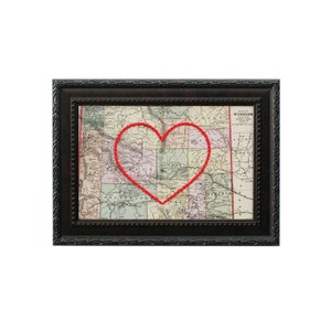 Carte cardiaque du Wyoming | | d’art de broderie de carte personnalisée Cadeau d’anniversaire pour les | de couple Cadeau de fiançailles pour son | Cadeau de mariage personnalisé