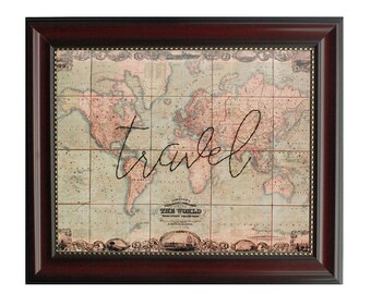 Travel World Map | Vintage World Map Print | Embroidery Gift for Traveller | Travel Wall Art | World Travel Sign | Living Room Decor