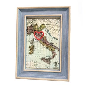 Florenz Herzkarte | Benutzerdefinierte Karte Geschenk | Italien Jubiläum Geschenk | Hochzeitsgeschenk | Vintage Landkarte von Florenz mit handgesticktem Herz
