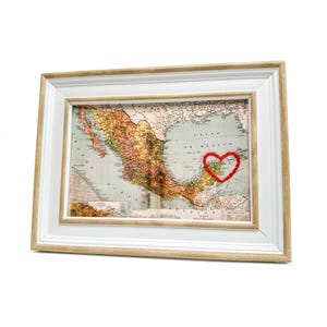 Carte du coeur de la péninsule du Yucatan | Cadeau de fiançailles personnalisé | Cadeau carte du Mexique | Cadeau de Saint-Valentin | Carte vintage de Cancun, coeur brodé à la main