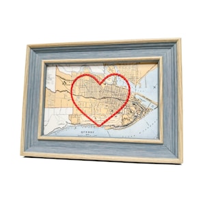 Carte coeur de Québec | Cadeau de carte personnalisée | Cadeau d'anniversaire personnalisé | Cadeau Saint Valentin | Carte vintage du Québec, coeur brodé à la main