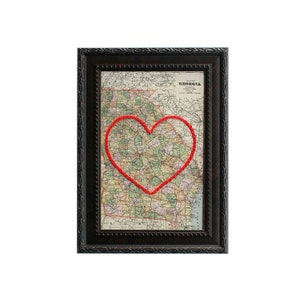 Carte cardiaque de Géorgie | Art de broderie personnalisé | Cadeau d'anniversaire personnalisé pour lui | Cadeau de fiançailles pour elle | Cadeau de mariage