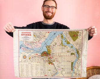 Ottawa Tea Towel | Vintage Map Decor | Wanderlust Gift | Ottawa Map Gift for Her | 2nd Anniversary Gift | Wedding Gift for Couple
