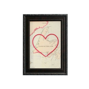 Newfoundland Heart Map | Personalized Map Embroidery Art | Anniversary Gift for Couple | Engagement Gift For Her | Custom Wedding Gift