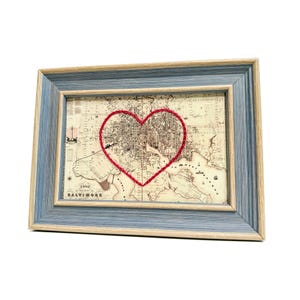 Carte du coeur de Baltimore | Cadeau de carte personnalisée | Anniversaire personnalisé | Cadeau Saint Valentin | Carte vintage de Baltimore, coeur brodé à la main