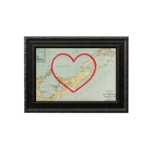Carte du coeur des Bermudes | Art de broderie personnalisé | Anniversaire personnalisé | Cadeau de fiançailles pour elle | Cadeau de mariage brodé à la main