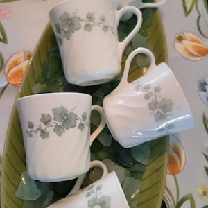 Vintage RARE Corning Microwave OK, (5) Callaway Ivy floral coffee tea mugs circa 1970s discontinued Note: not Corelle
