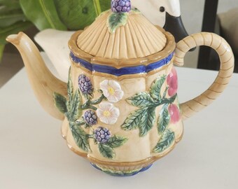 RARE Fitz and Floyd Berry and Cherry Teapot -Perfect Condition Decor