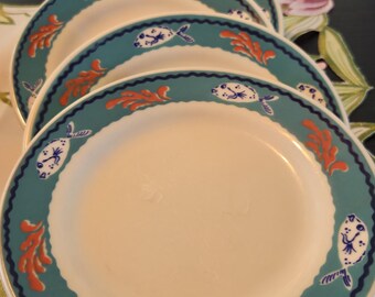 Rare Homer Laughlin China... Sealife is stamped 2007. Set of 6 Perfect condition. Beachy Decor Snack plates