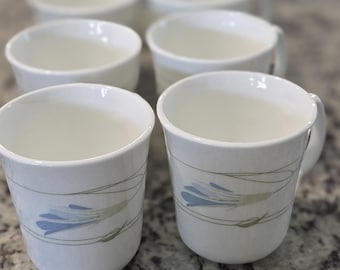 Vintage RARE Corning M'wave OK, (8) Shadow Iris floral hot beversge coffee tea mugs circa 1970s discontinued Note: not Corelle