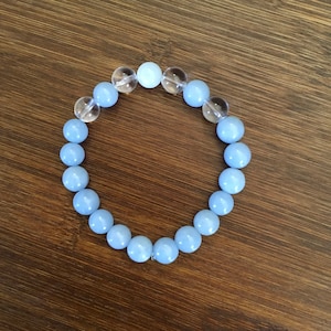 Angelit, Kristall und Mondstein Armband