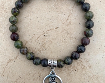 Dragons Blood Jasper Bracelet - Connemara Marble Shamrock, Triskelion Charm