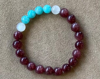 Amazonite, Moonstone and Strawberry Quartz Bracelet
