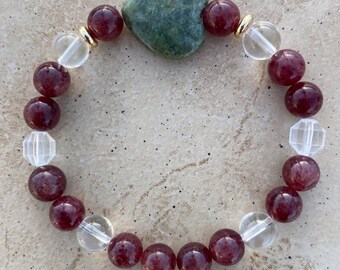 Connemara Marble Heart Bracelet – Strawberry & Crystal Quartz
