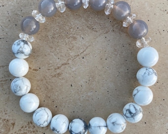 Calming the Storm Bracelet -  Storm Agate, Clear Quartz and Howlite