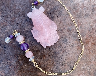 Fantail Goldfish Pendulum - Rose Quartz - Exquisite, One of a Kind!