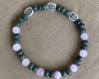 Celtic Trinity Bracelet - Connemara marble from Kilkenny, Ireland and Kunzite