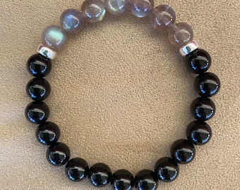 Red Labradorite and Onyx Bracelet