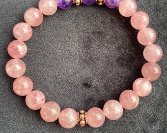 Madagascar Rose Quartz and Amethyst Bracelet – Reiki Infused Gemstone