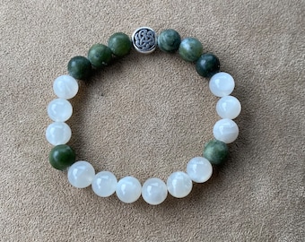 Moon Over Ireland Bracelet - Connemara marble from Kilkenny, Ireland and moonstone
