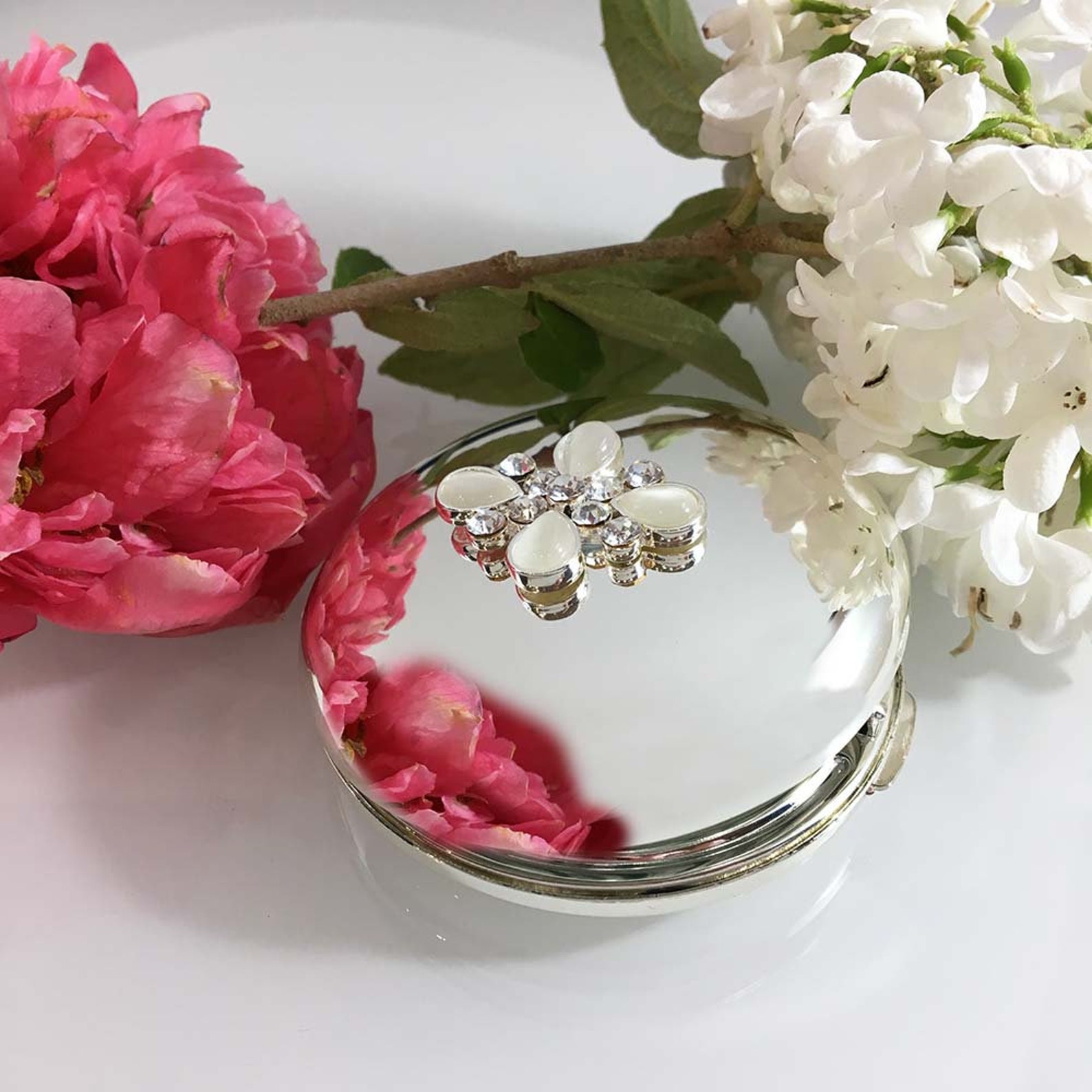 Personalised Round Handbag Mirror With Pearls and Swarovski Etsy UK