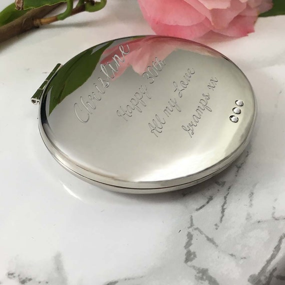 Personalised crystals round handbag mirror Etsy