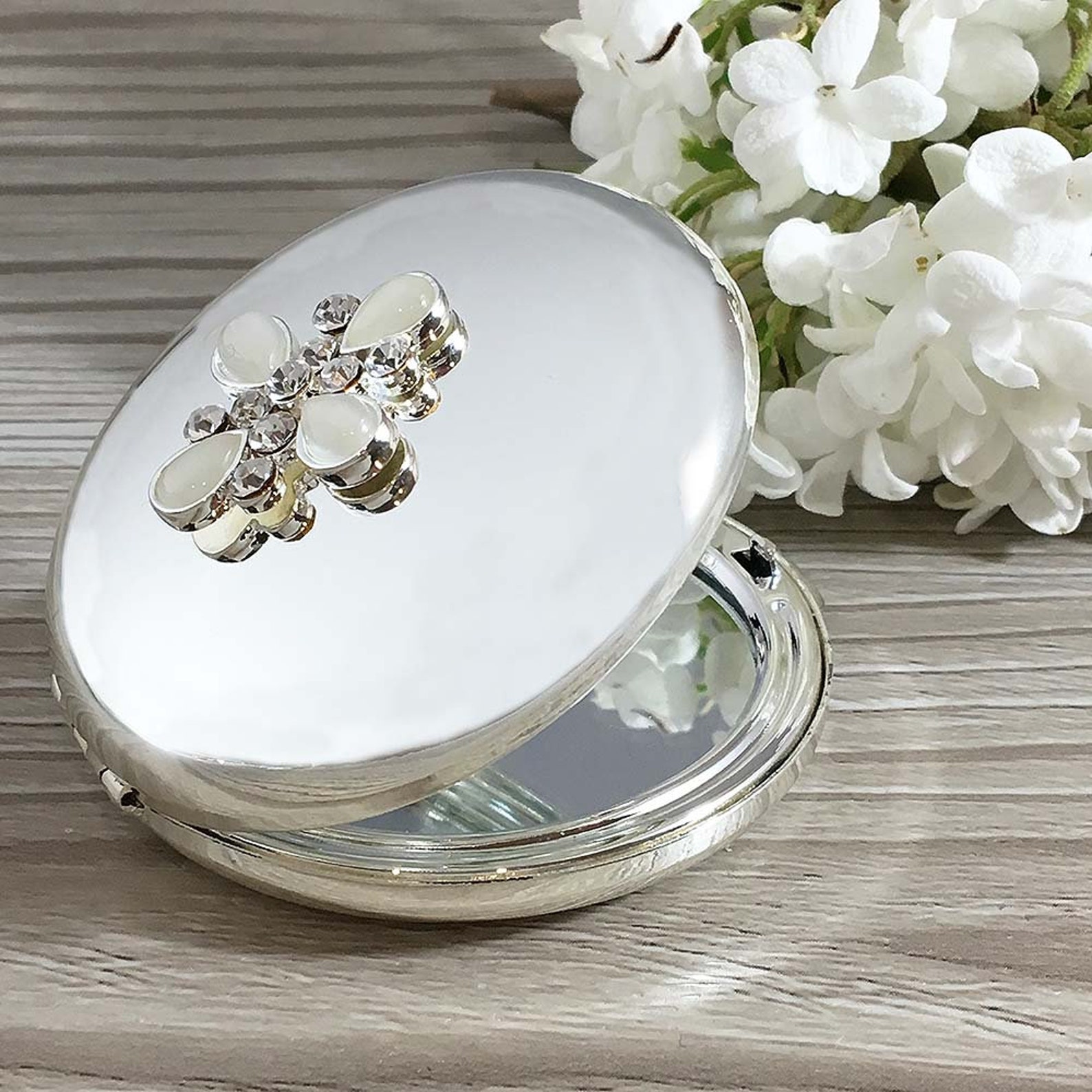 Personalised Round Handbag Mirror With Pearls and Swarovski Etsy UK