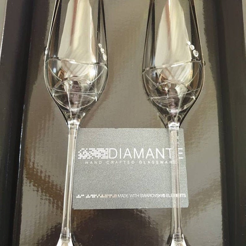 2 Diamante Champagne Flutes with Modena Spiral Cutting in an Etsy