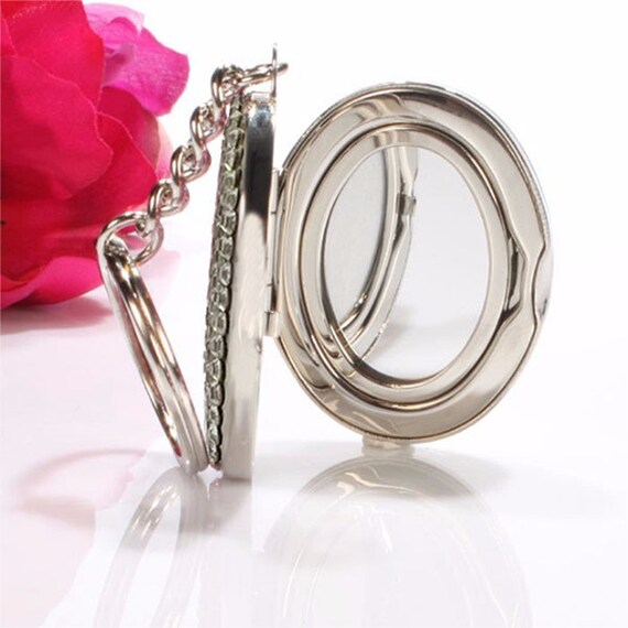 Personalised locket keyring with mirror and clear Swarovski Etsy