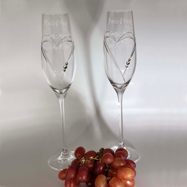 Personalised Champagne Flutes set of 2 With Heart Design Etsy UK