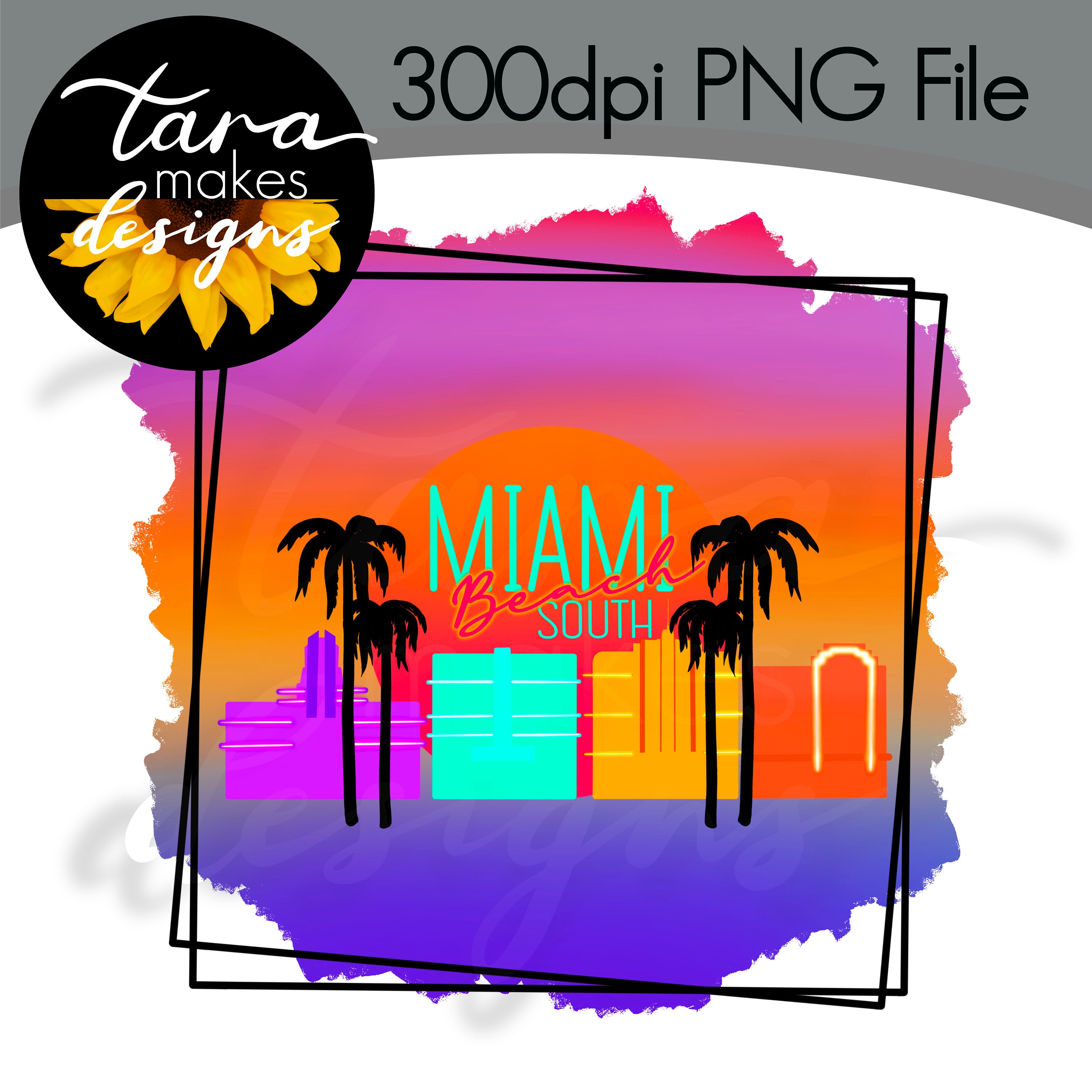 Miami South Beach Art Deco PNG Sublimation Design, Digital Clipart