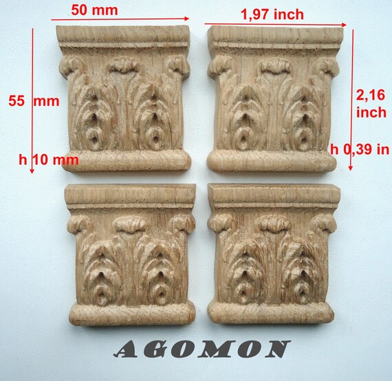 oak Wooden carved capital set 4 pieces onlay applique sticker home decor furniture woodcarving natural wood ash oak Wooden carved capital set 4 pieces onlay applique sticker home decor furniture woodcarving natural wood ash