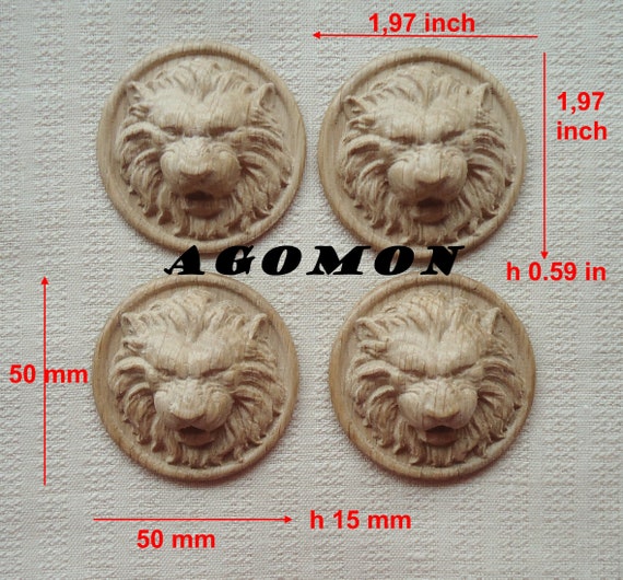 Oak wooden element Decorative lion head wooden Carved lion rosette 4/"