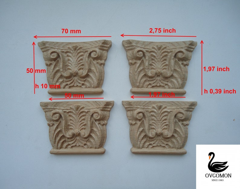 oak Wooden carved capital set 4 pieces onlay applique sticker home decor furniture woodcarving natural wood ash oak Wooden carved capital set 4 pieces onlay applique sticker home decor furniture woodcarving natural wood ash