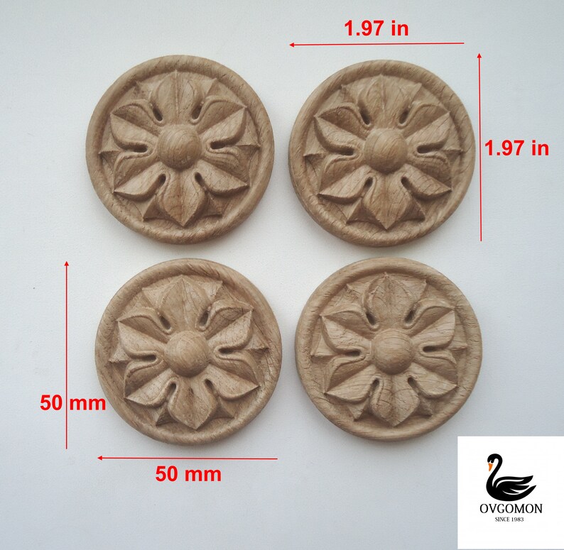Wooden carved rosette set of 4 pieces decorations Etsy