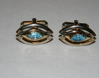 Vintage Gold Tone Faux Topaz Rhinestone Cufflinks