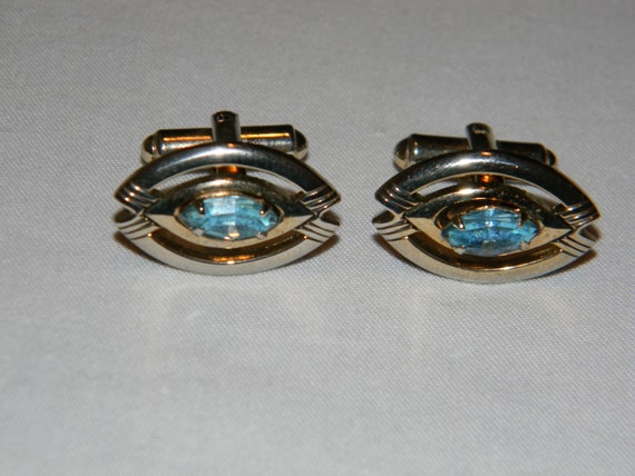 Vintage Gold Tone Faux Topaz Rhinestone Cufflinks - image 1