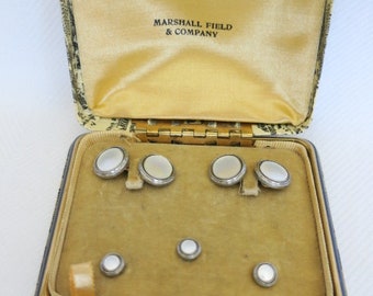 Larter & Sons Art Deco Enamel Mother of Pearl on Rolled Gold Plate Stud Set