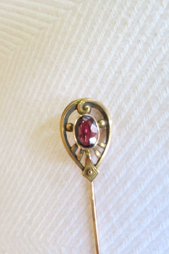 Antique Victorian 10K Gold Amethyst Stickpin in O… - image 1