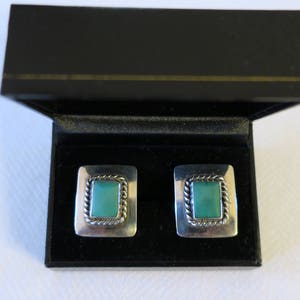 Vintage Mid-Century Modern Sterling Silver Faux Turquoise Cufflinks