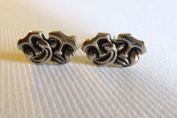 Vintage Silver Tone Comedy Tragedy Mask Cufflinks