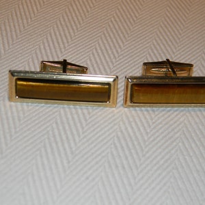 Rare Jaguar Brand Gold Filled Tigers Eye Cufflinks