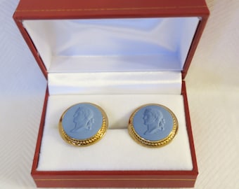 Vintage Wedgwood Blue on Blue Jasperware Cameo Cufflinks