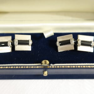 Rare French Edwardian Art Deco Platinum 18K Gold diamonds Onyx Cufflinks