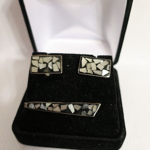 Vintage 925 Sterling Silver Reuven Israel  Mosaic Cufflinks and Tie Clip Set