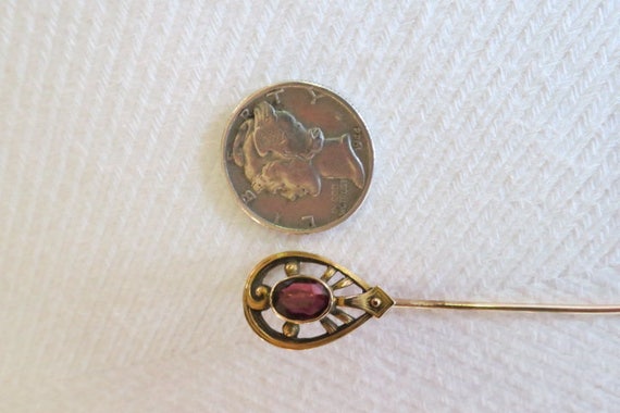 Antique Victorian 10K Gold Amethyst Stickpin in O… - image 3