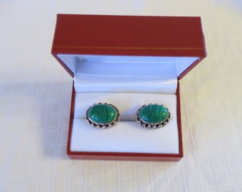 Vintage Mid Century Sterling Malachite Cufflinks