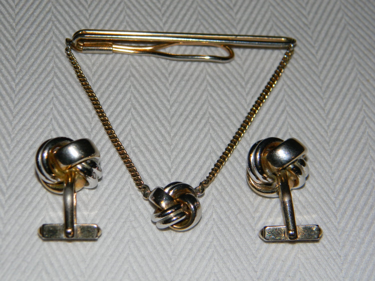Boutons De Manchette Vintage Swank - Modèle Nœud Doré Et Argenté - Pour Homme - Occasion